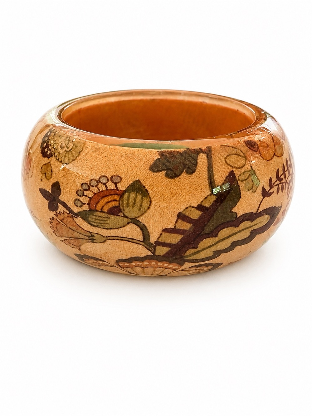 Vintage Floral Wide Bangle Bracelet Brown Tan Lucite Resin Cottagecore Boho